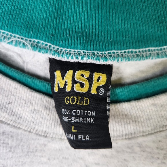 Vtg 90s SpringFord Knitting Co Tee L 1982–1992 MSP USA Gray Ringer Retro Graphic - Picture 4 of 7